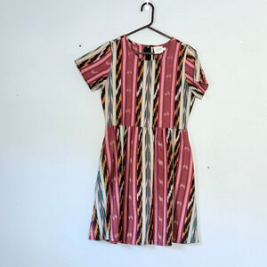 Mata Traders Dress Small Mulitcolor Red Striped Ikat Fair Trade Cotton Colorful